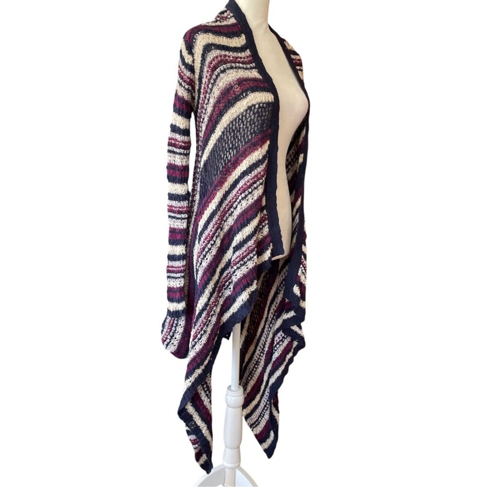 Lucky Brand Womens Striped Open-Knit Drape Cardigan Sweater Size Small Navy/Whit